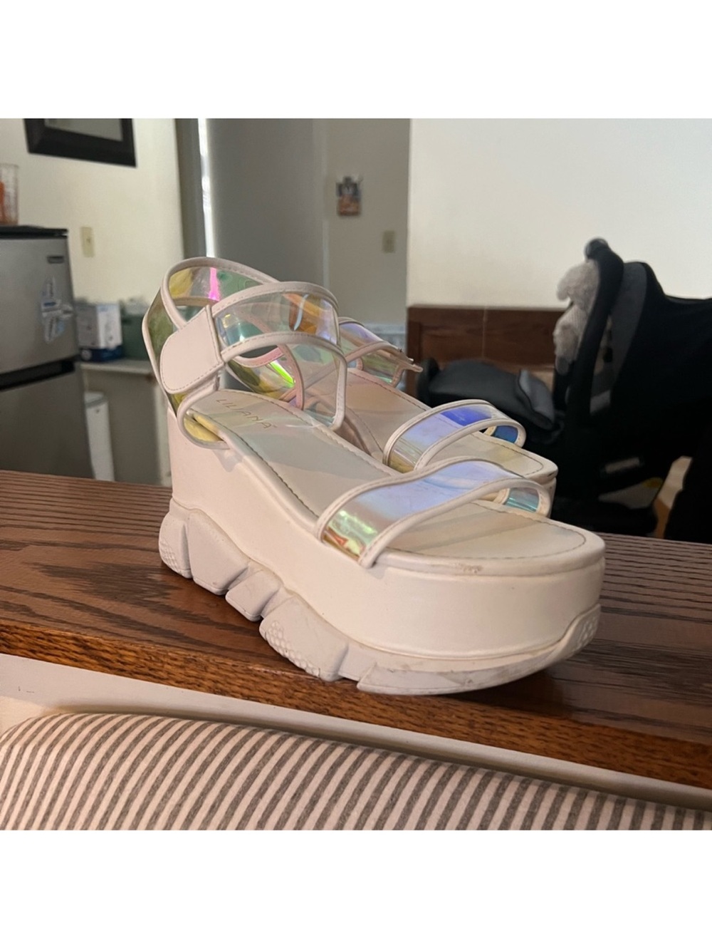 Liliana White Platform Sandals with Iridescent Straps - Picture 6 of 12